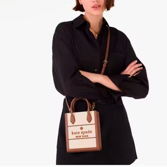 New W/ Tag Kate Spade Ellie Mini Straw Orange Mini Tote Bag Crossbody Top Handle - Picture 14 of 16